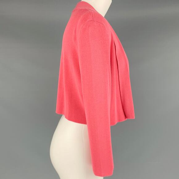HUGO BOSS Size M Pink Viscose Cotton Rib Knit Cropped Open Front Cardigan - Picture 2 of 6